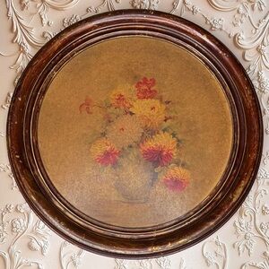 Vintage M. DeCamb Round Frame Floral Flowers Print Picture By Borin Art Products